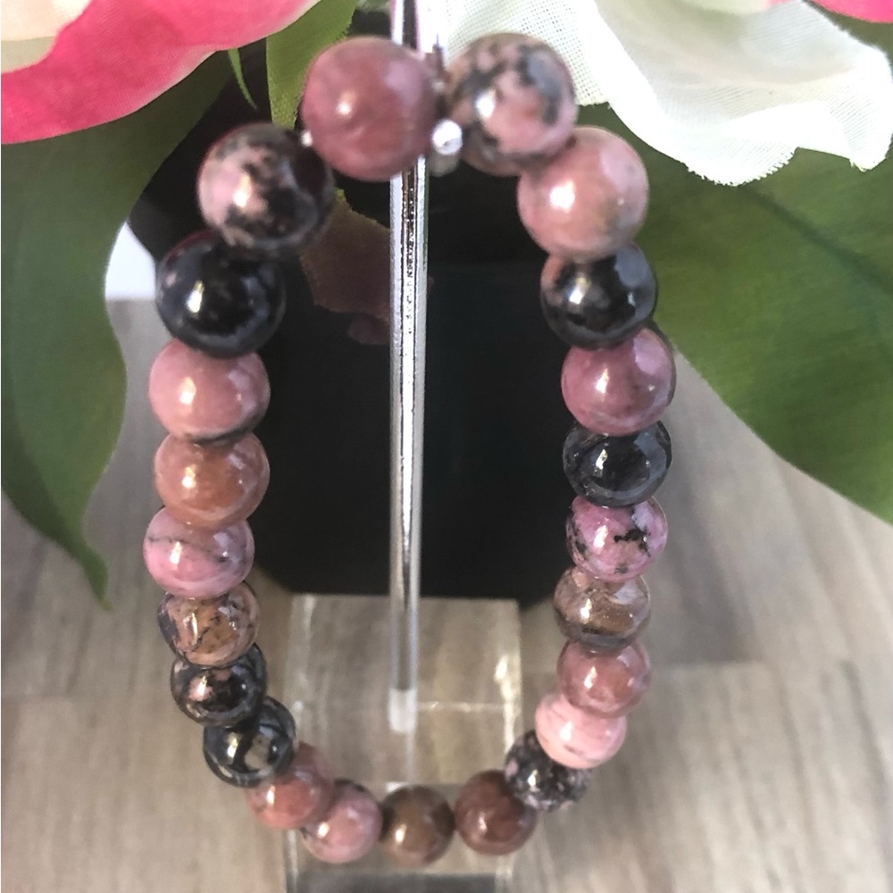 Rhodonite Natural Stone Beads Stretchable Bracelet 7" - 8mm Beads Best gift